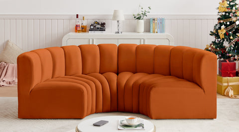 Briar Cognac 88 Velvet Upholstered Modular Sectional, 4-Piece