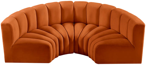 Briar Cognac 88 Velvet Upholstered Modular Sectional, 4-Piece