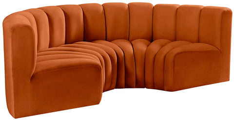 Briar Cognac 88 Velvet Upholstered Modular Sectional, 4-Piece