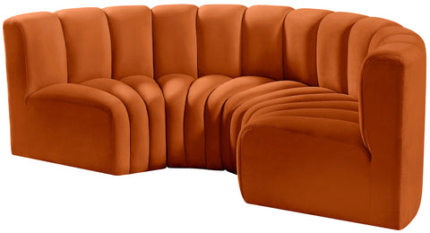 Briar Cognac 88 Velvet Upholstered Modular Sectional, 4-Piece