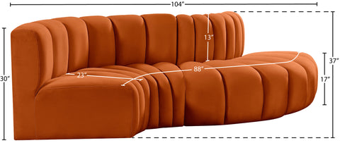 Briar Cognac 104 Velvet Upholstered Modular Sectional, 4-Piece