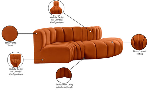 Briar Cognac 104 Velvet Upholstered Modular Sectional, 4-Piece
