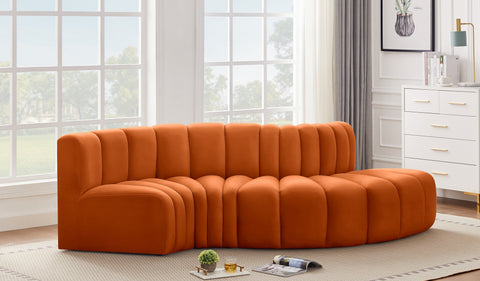 Briar Cognac 104 Velvet Upholstered Modular Sectional, 4-Piece