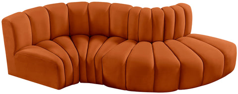 Briar Cognac 104 Velvet Upholstered Modular Sectional, 4-Piece
