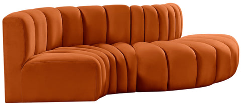 Briar Cognac 104 Velvet Upholstered Modular Sectional, 4-Piece