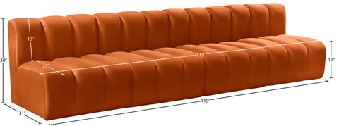 Briar Cognac 119 Velvet Upholstered Modular Sectional, 4-Piece