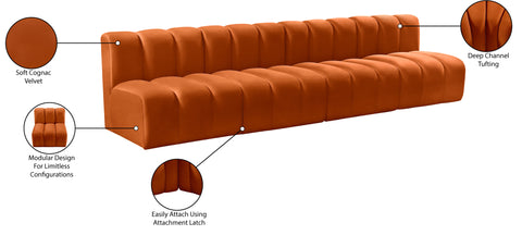 Briar Cognac 119 Velvet Upholstered Modular Sectional, 4-Piece