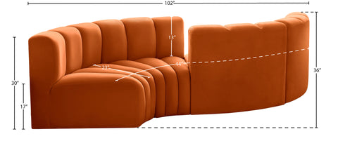 Briar Cognac 102 Velvet Upholstered Modular Sectional, 4-Piece