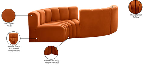 Briar Cognac 102 Velvet Upholstered Modular Sectional, 4-Piece