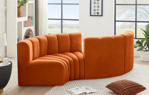 Briar Cognac 102 Velvet Upholstered Modular Sectional, 4-Piece