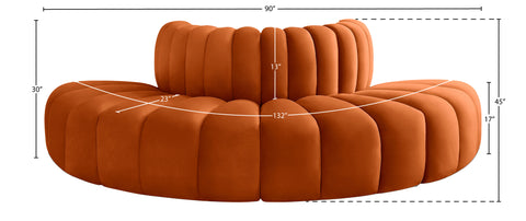 Briar Cognac 90 Velvet Upholstered Modular Sectional, 4-Piece