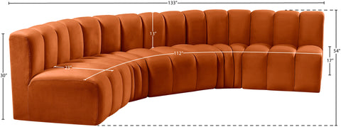 Briar Cognac 133 Velvet Upholstered Modular Sectional, 5-Piece