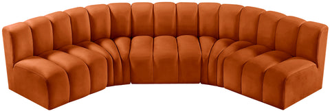 Briar Cognac 133 Velvet Upholstered Modular Sectional, 5-Piece
