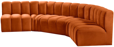 Briar Cognac 133 Velvet Upholstered Modular Sectional, 5-Piece