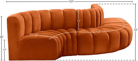 Briar Cognac 122 Velvet Upholstered Modular Sectional, 5-Piece
