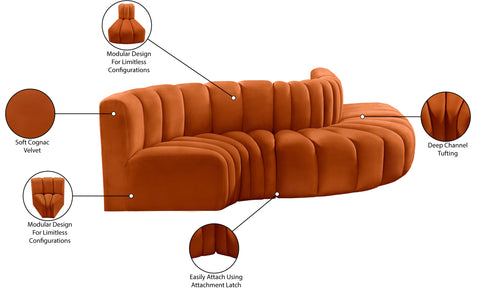 Briar Cognac 122 Velvet Upholstered Modular Sectional, 5-Piece