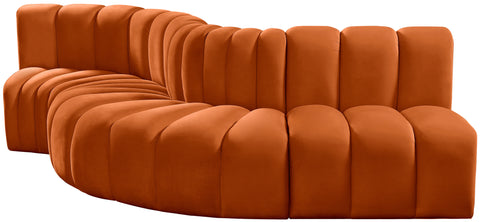 Briar Cognac 122 Velvet Upholstered Modular Sectional, 5-Piece