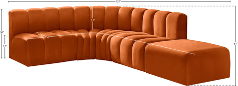Briar Cognac 127 Velvet Upholstered Modular Sectional, 5-Piece