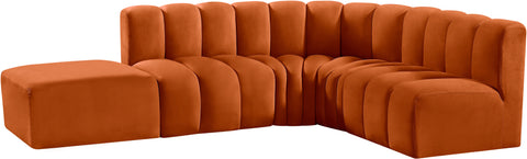 Briar Cognac 127 Velvet Upholstered Modular Sectional, 5-Piece