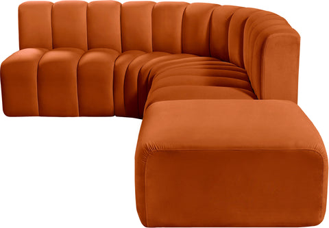 Briar Cognac 127 Velvet Upholstered Modular Sectional, 5-Piece