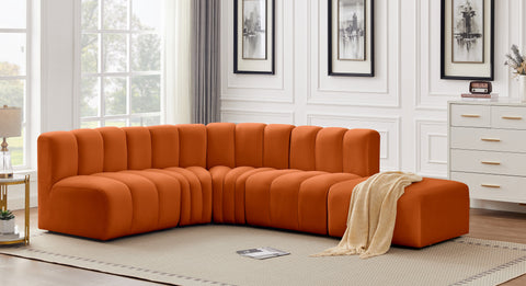 Briar Cognac 127 Velvet Upholstered Modular Sectional, 5-Piece