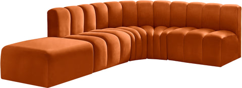 Briar Cognac 127 Velvet Upholstered Modular Sectional, 5-Piece