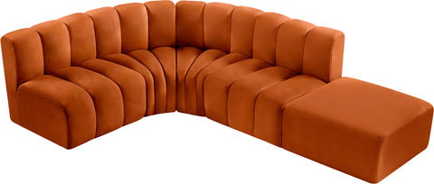 Briar Cognac 127 Velvet Upholstered Modular Sectional, 5-Piece