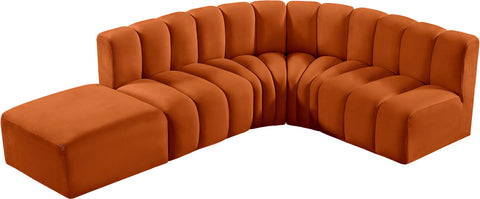 Briar Cognac 127 Velvet Upholstered Modular Sectional, 5-Piece