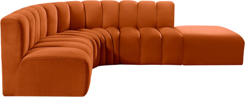 Briar Cognac 127 Velvet Upholstered Modular Sectional, 5-Piece