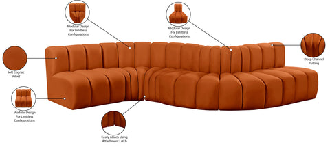 Briar Cognac 145 Velvet Upholstered Modular Sectional , 6-Piece (Style 1)