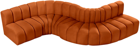 Briar Cognac 145 Velvet Upholstered Modular Sectional , 6-Piece (Style 1)