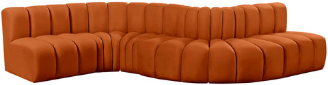 Briar Cognac 145 Velvet Upholstered Modular Sectional , 6-Piece (Style 1)