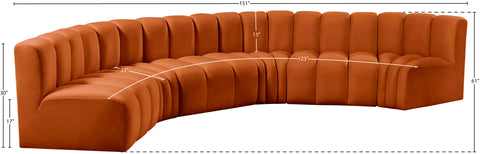 Briar Cognac 151 Velvet Upholstered Modular Sectional, 6-Piece