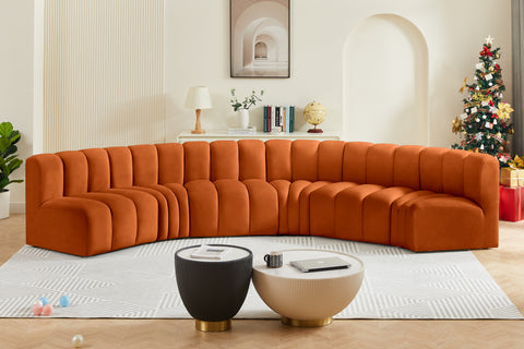 Briar Cognac 151 Velvet Upholstered Modular Sectional, 6-Piece