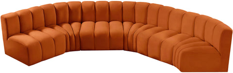 Briar Cognac 151 Velvet Upholstered Modular Sectional, 6-Piece