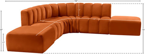 Briar Cognac 146 Velvet Upholstered Modular Sectional, 6-Piece