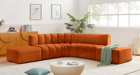 Briar Cognac 146 Velvet Upholstered Modular Sectional, 6-Piece