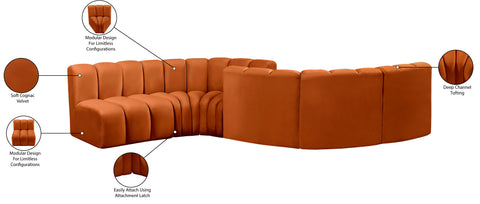 Briar Cognac 145 Velvet Upholstered Modular Sectional , 6-Piece (Style 2)