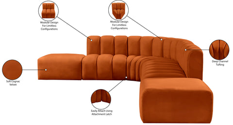 Briar Cognac 172 Velvet Upholstered Modular Sectional, 7-Piece