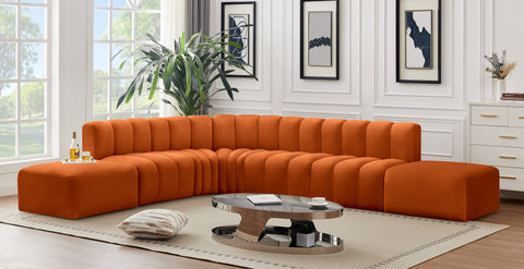 Briar Cognac 172 Velvet Upholstered Modular Sectional, 7-Piece