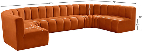 Briar Cognac 150 Velvet Upholstered Modular Sectional, 8-Piece
