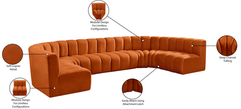 Briar Cognac 150 Velvet Upholstered Modular Sectional, 8-Piece