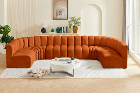 Briar Cognac 150 Velvet Upholstered Modular Sectional, 8-Piece