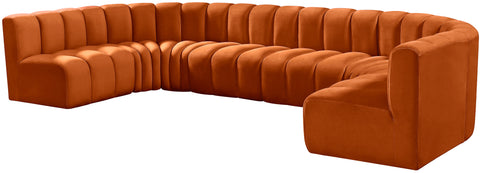 Briar Cognac 150 Velvet Upholstered Modular Sectional, 8-Piece