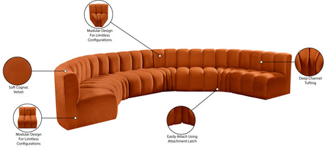 Briar Cognac 162 Velvet Upholstered Modular Sectional, 8-Piece