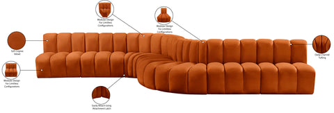Briar Cognac 197 Velvet Upholstered Modular Sectional, 8-Piece
