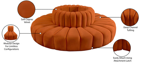 Briar Cognac 90 Velvet Upholstered Modular Sectional, 8-Piece