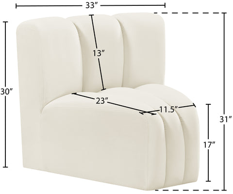 Briar Cream Velvet Upholstered Modular Curved Corner Chair, 1 Piece