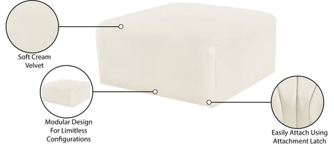 Briar Cream Velvet Upholstered Modular Ottoman, 1 Piece