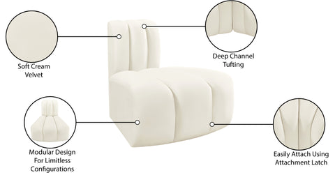 Briar Cream Velvet Upholstered Modular Reverse Corner Chair, 1 Piece